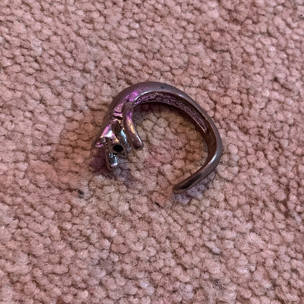 cat adjustable silver ring with gemstones